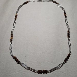 Tigers Eye Beaded Paperclip Necklace